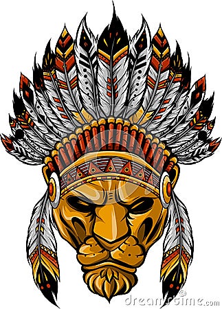 Lion Indian. American Indian. Lion's Face. Vector Illustration