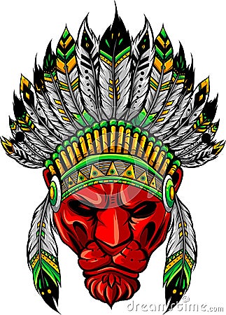 Lion Indian. American Indian. Lion's Face. Vector Illustration