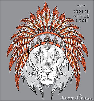 Lion in the Indian roach. Vector Illustration