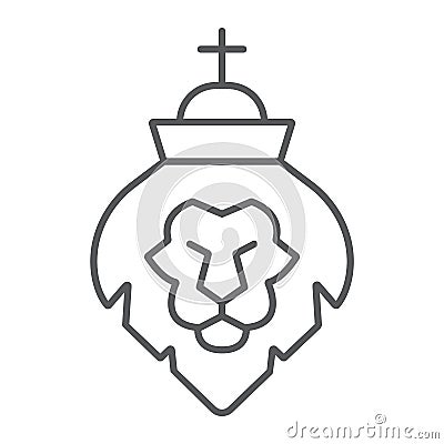 Lion of judah thin line icon, religion and animal, lion head sign, vector graphics, a linear pattern on a white Vector Illustration