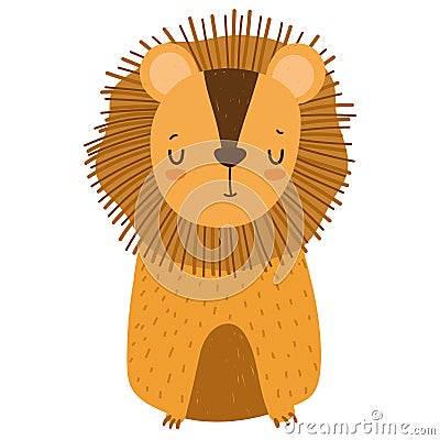 lion jungle animal wildlife cartoon hand drawn isolated Vector Illustration