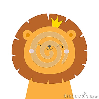 Lion king face head icon. Kawaii animal. Golden crown. Cartoon funny baby character. Kids print for poster, t-shirt. Love. Vector Illustration