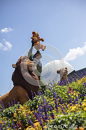 Lion King Topiary at EPCOT Flower and Garden Festival Editorial Stock Photo