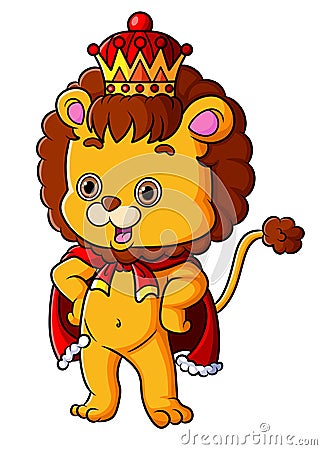 The lion king is wearing a crown and king robe Vector Illustration