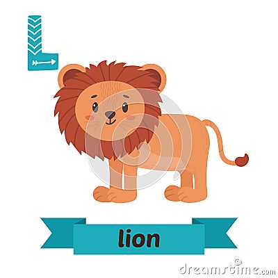 Lion. L letter. Cute children animal alphabet in vector. Funny c Vector Illustration
