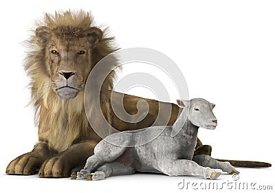 Lion and lamb Stock Photo