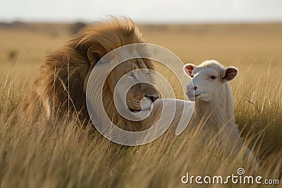 The Lion and the Lamb, Bible description of the coming of Jesus Christ Stock Photo