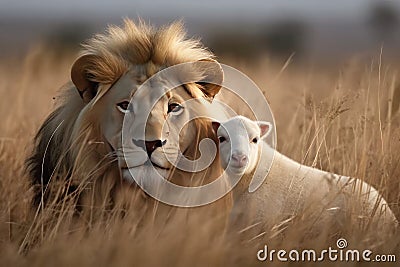 The Lion and the Lamb, Bible description of the coming of Jesus Christ Stock Photo