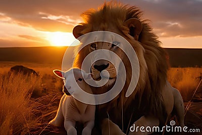 The Lion and the Lamb, Bible description of the coming of Jesus Christ Stock Photo