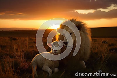 The Lion and the Lamb, Bible description of the coming of Jesus Christ Stock Photo