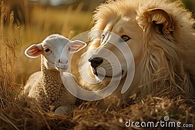 The Lion and the Lamb, Bible description of the coming of Jesus Christ Stock Photo