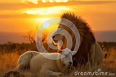 The Lion and the Lamb, Bible description of the coming of Jesus Christ Stock Photo