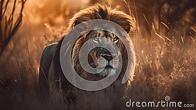 Portrait of a Lion in the Savanna Stock Photo