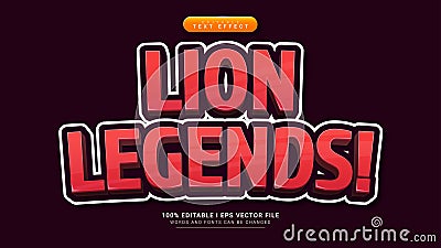 lion legends cartoon 3d text style effect Vector Illustration