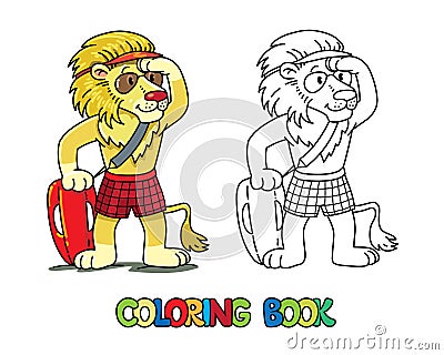 Lion lifeguard ABC coloring book Alphabet L Cartoon Illustration
