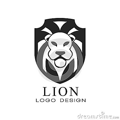 Lion logo, classic vintage style design element, shield with heraldic animal, black and white vector Illustration on a Vector Illustration