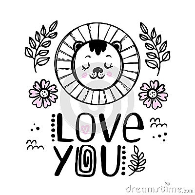 LION LOVE YOU Baby Cartoon Clip Art Vector Illustration Set Vector Illustration