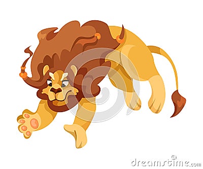 Lion with Mane as Proud Powerful Wild African Animal Jumping Vector Illustration Vector Illustration