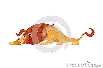 Lion with Mane as Proud Powerful Wild African Animal Sneaking Vector Illustration Vector Illustration