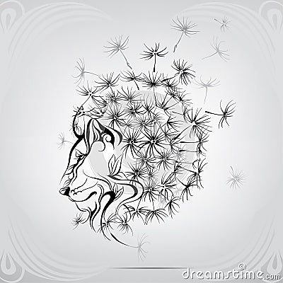 Lion with a mane of dandelion. vector illustration Vector Illustration