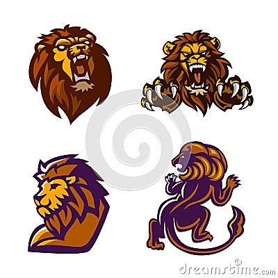 Lion, Mascot logo set, Vector illustration Cartoon Illustration