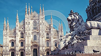 Lion and Milan Cathedral in Milan, Italy Stock Photo