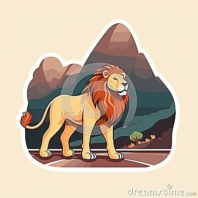 Lion On A Mountain Road Sticker Stock Photo