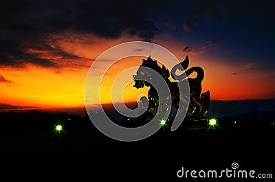 Lion Park and light evening twilight in Thailand.The park is pop Stock Photo