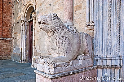 The lion at Parma Cathedral Stock Photo