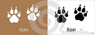 Lion paw print trail icon. Lion, leopard, panther or tiger foot print track icons vector set. Black and white. Isolated vector Vector Illustration