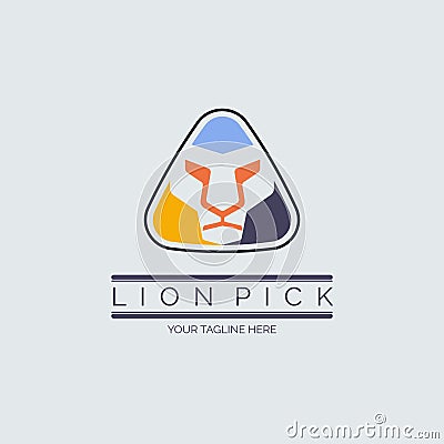 Lion Pick guitar triangle logo template design for brand or company and other Vector Illustration