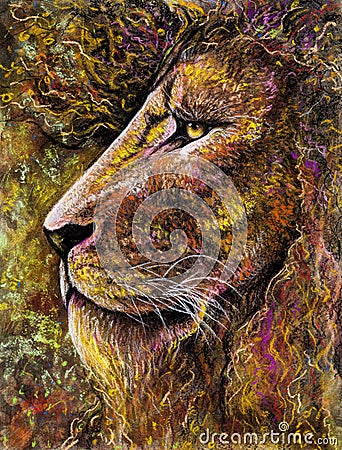 Lion portrait in charcoal and pastel Stock Photo