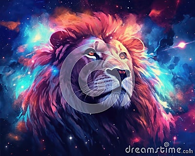 Lion predator animals wildlife painting . Lion is the king of animals Stock Photo