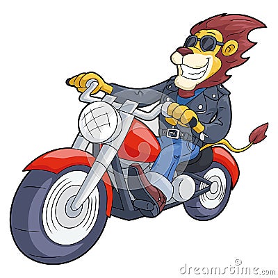 Lion riding motorbike at high speed Vector Illustration