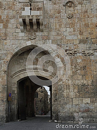 Lion`s gate, Via Dolorosa, Jerusalem, Israel Stock Photo