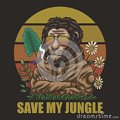 Lion save my jungle retro vector illustration Vector Illustration
