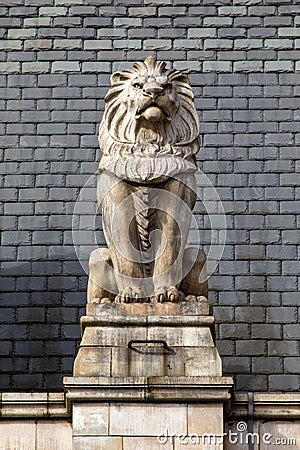 Lion Sculpture at the Natural History Museum in London Editorial Stock Photo