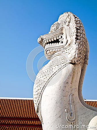 Lion sculpture of the Wat Benchamabophit Stock Photo