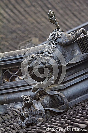 Lion scultpure on Chinese Temple Stock Photo