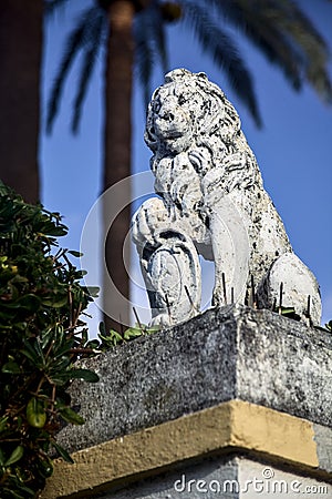 Lion shaped capital with palms and a clear sky as background Editorial Stock Photo
