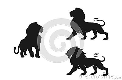 Lion silhouette set. isolated vector image of african carnivore Vector Illustration