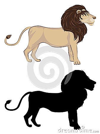 Lion with Silhouette Vector Illustration