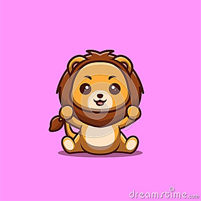 Lion Sitting Excited Cute Creative Kawaii Cartoon Mascot Logo Stock Photo