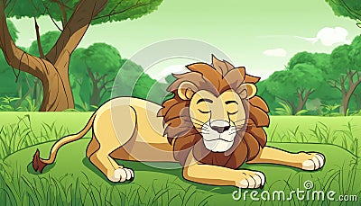 A lion sleeping in the grass Stock Photo