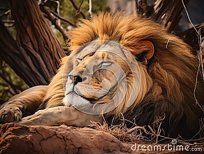 Ai Generated illustration Wildlife Concept of Lion sleeping Cartoon Illustration