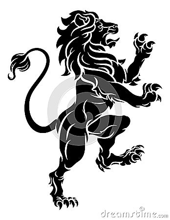 Lion Standing Rampant Heraldic Crest Coat of Arms Vector Illustration