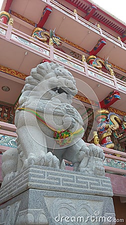 Lion statue in Chinese shrine, Chonburi,Thailand Stock Photo