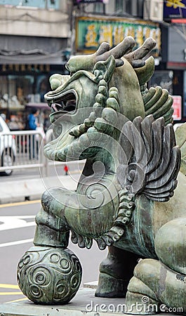 Lion statue at Chungshan temple in Taipei, Taiwan Editorial Stock Photo
