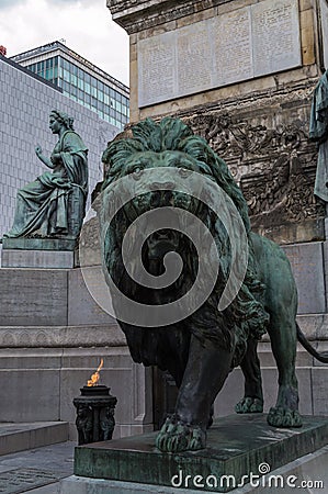 Lion statue at Congress column Brussels Stock Photo