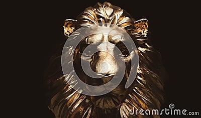Lion statue, a gold sculpture. Concept of a guard, power and proud animal Cartoon Illustration